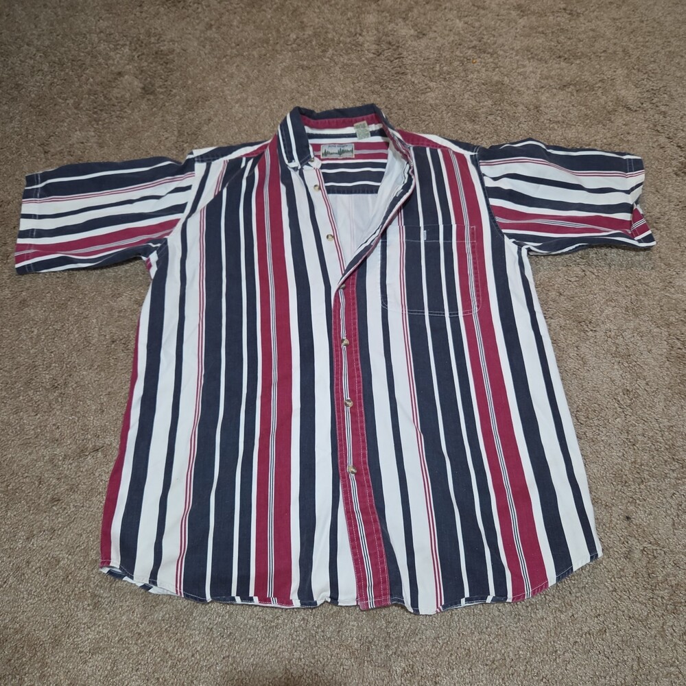 Pine Grove Striped Button Down Shirt Cotton Vintage 90s Retro Men Size M